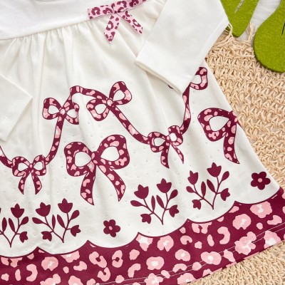 Vestido Manga Longa Lacinhos de Oncinha - Off White e Bordo